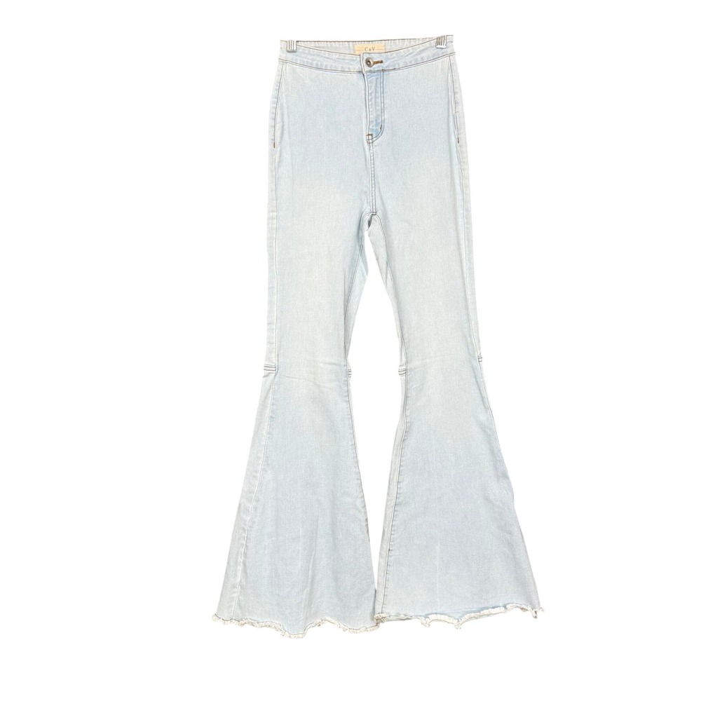 Chelsea & Violet Flare Jeans Womens 25 Light Wash High Rise Raw Hem Bell Bottom